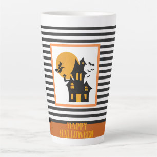 TAZA DE CAFÉ LATTE FELIZ DISEÑO HALLOWEEN SPOOKY SCARY HALLOWEEN