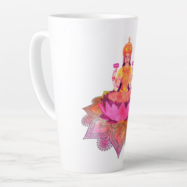Taza De Café Latte Feliz Diwali - Diosa Deepalavi Lakshmi 4 (Ángulo izquierdo)