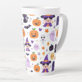 Taza De Café Latte Feliz Halloween Brujas Fantasmas Gatos Murciélagos