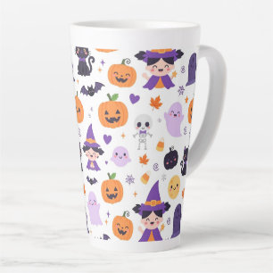 Taza De Café Latte Feliz Halloween Brujas Fantasmas Gatos Murciélagos