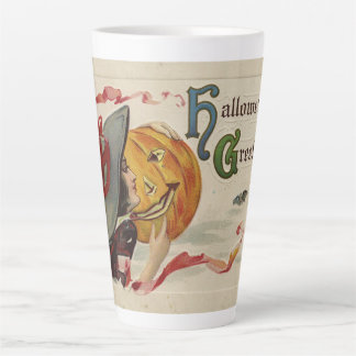 Taza De Café Latte "Feliz Halloween" Kitschy Quirky Tarjeta Antigüa