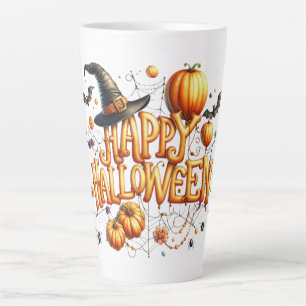 Taza De Café Latte Feliz Halloween Letras de Globos de Naranja Calaba