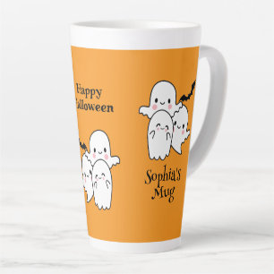 Taza De Café Latte Feliz Halloween Personaliza NOMBRE Ghosts Bat