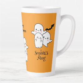 Taza De Café Latte Feliz Halloween Personaliza NOMBRE Ghosts Bat