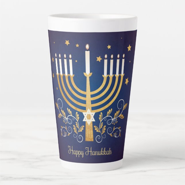 Taza De Café Latte Feliz Hanukkah (Anverso)