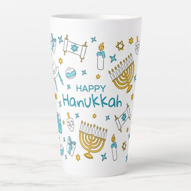 Taza De Café Latte Feliz Hanukkah (Anverso)