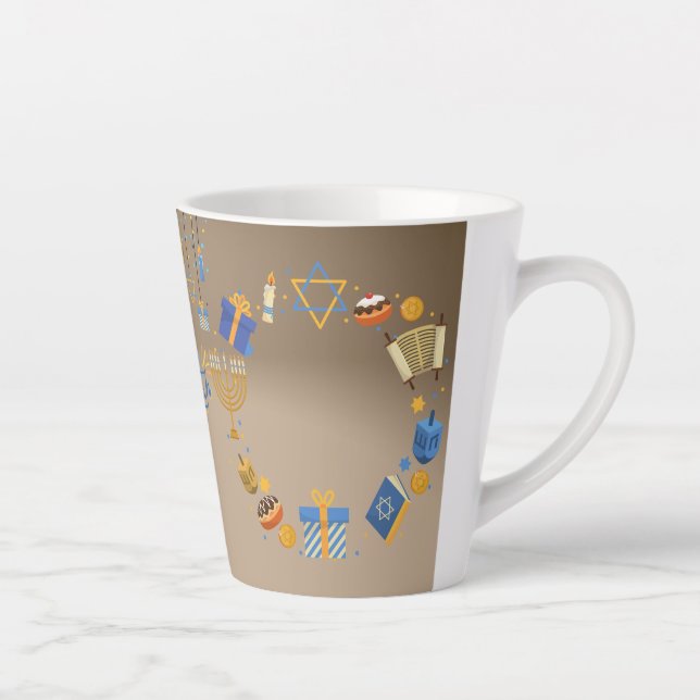 Taza De Café Latte Feliz Hanukkah Latte Mug en Brown (Derecha)
