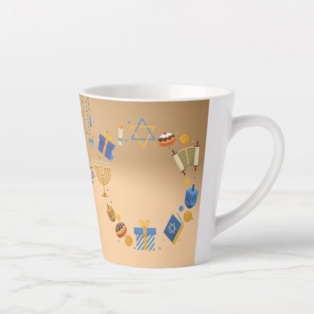 Taza De Café Latte Feliz Hanukkah Latte Mug en Naranja (Derecha)