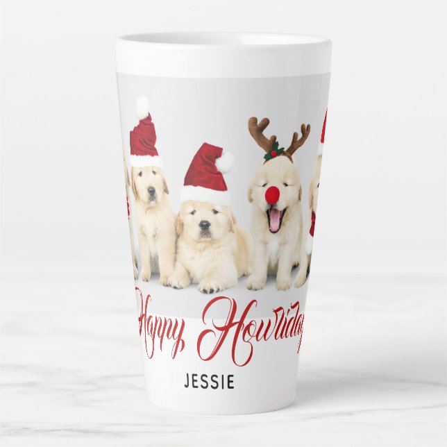 Taza De Café Latte Feliz Mascota de Howlidays Dog Holiday Photo | NAV (Anverso)