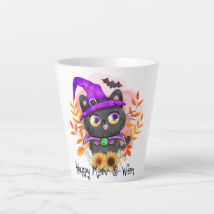 Taza De Café Latte Feliz Meow-o-ween-Black Witch Cat