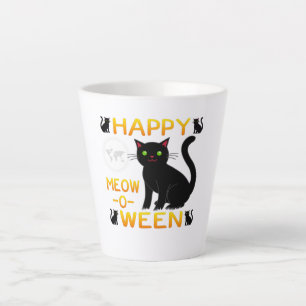 Taza De Café Latte Feliz Meow-O-Ween - Gatos negros