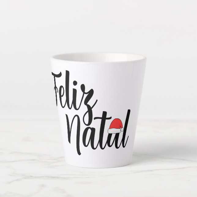 Taza De Café Latte Feliz Natal a touca do Papai Noel Latte Mug (Anverso)