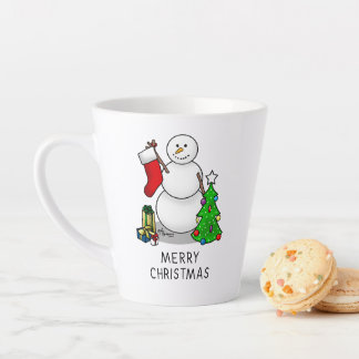 Taza De Café Latte Feliz Navidad 2 Árbol reaccionando a Snowman