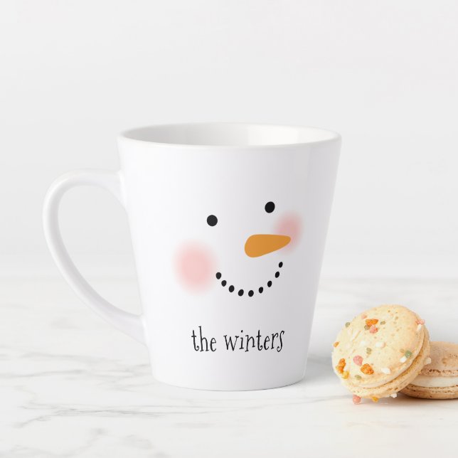 Taza De Café Latte Feliz Navidad a Snowman Face con nombre personaliz (In situ)
