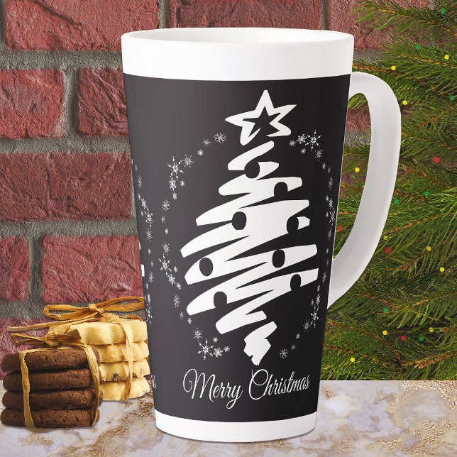 Taza De Café Latte Feliz Navidad Black White Holiday moderna (Subido por el creador)