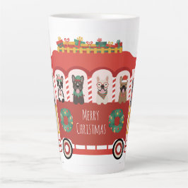 Taza De Café Latte Feliz Navidad Bulldoges franceses Holiday Trolly