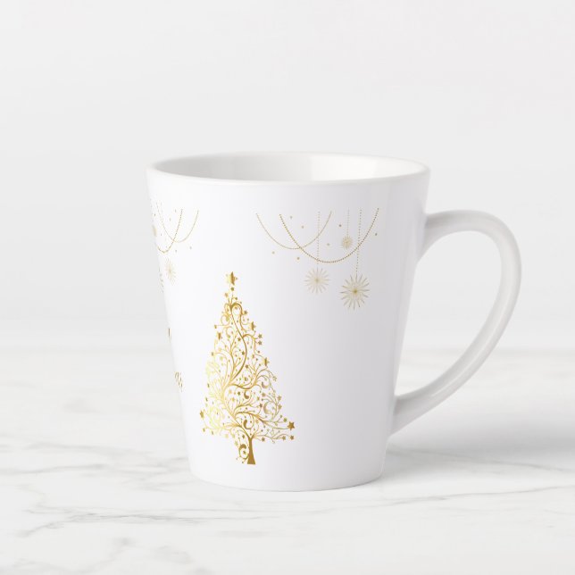 Taza De Café Latte Feliz Navidad en oro (Derecha)