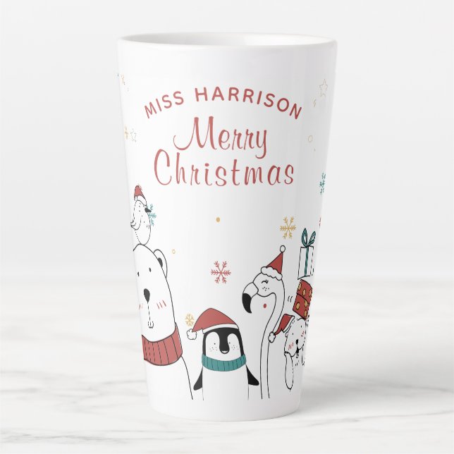 Taza De Café Latte Feliz Navidad Gracioso Animales Cute Personalizado (Anverso)