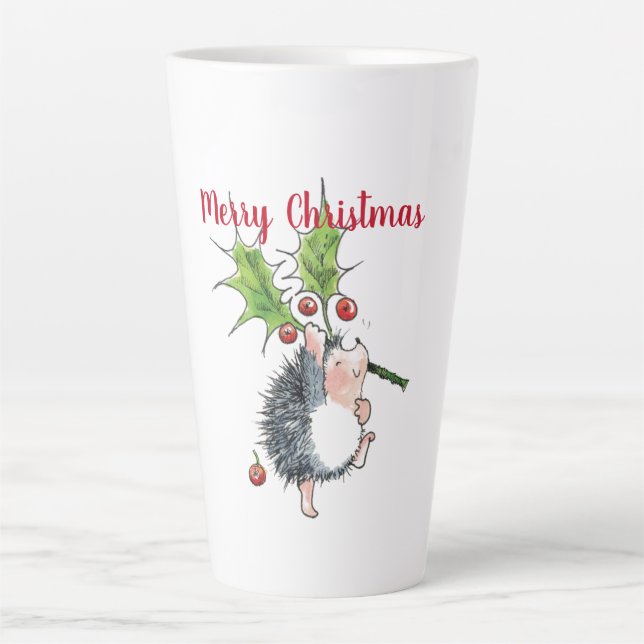 Taza De Café Latte Feliz Navidad Holly Hedgehog (Anverso)