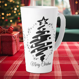 Taza De Café Latte Feliz Navidad moderna en blanco negro