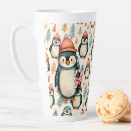 Taza De Café Latte Feliz Navidad | Navidades de los pingüinos de époc
