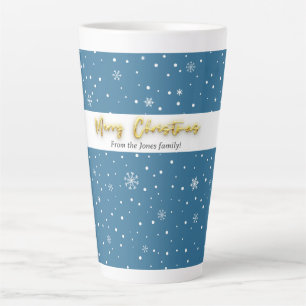 Taza De Café Latte Feliz Navidad Navy Snowflake Elegant Moderno