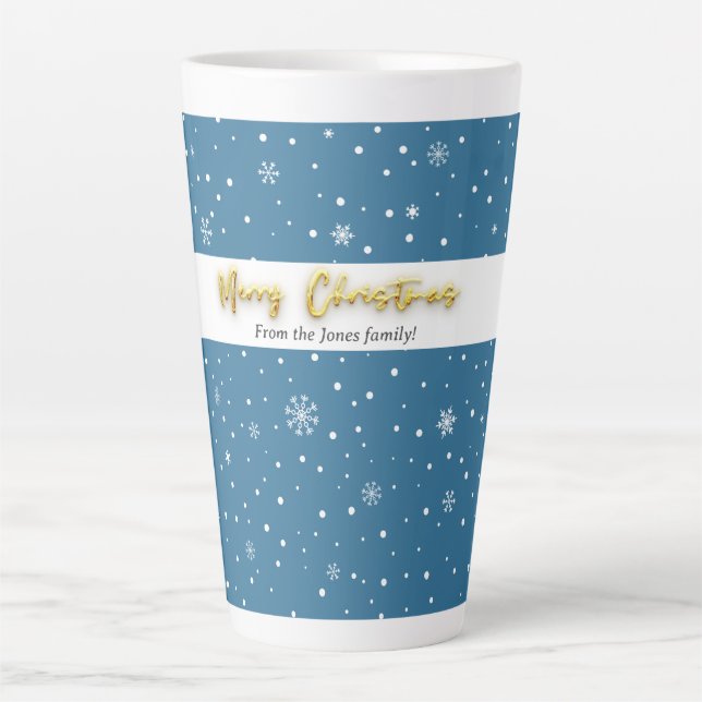 Taza De Café Latte Feliz Navidad Navy Snowflake Elegant Moderno (Anverso)