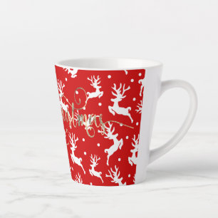 Taza De Café Latte Feliz Navidad Renoes Rojos