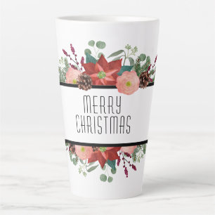 Taza De Café Latte Feliz Navidad, tradicional diseño floral