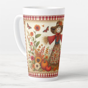 Taza De Café Latte Feliz otoño, espantapájaros de arte popular