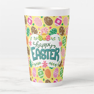 Taza De Café Latte Feliz Pascua Colorido Patrón de Huevos de Pascua A