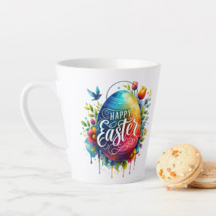 Taza De Café Latte Feliz Pascua: Vibrante Huevo de Pascua