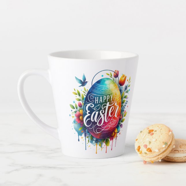 Taza De Café Latte Feliz Pascua: Vibrante Huevo de Pascua (In situ)
