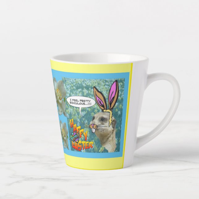 Taza De Café Latte Feliz Semana Santa Meerkat Daffodils Diseño Latte  (Derecha)
