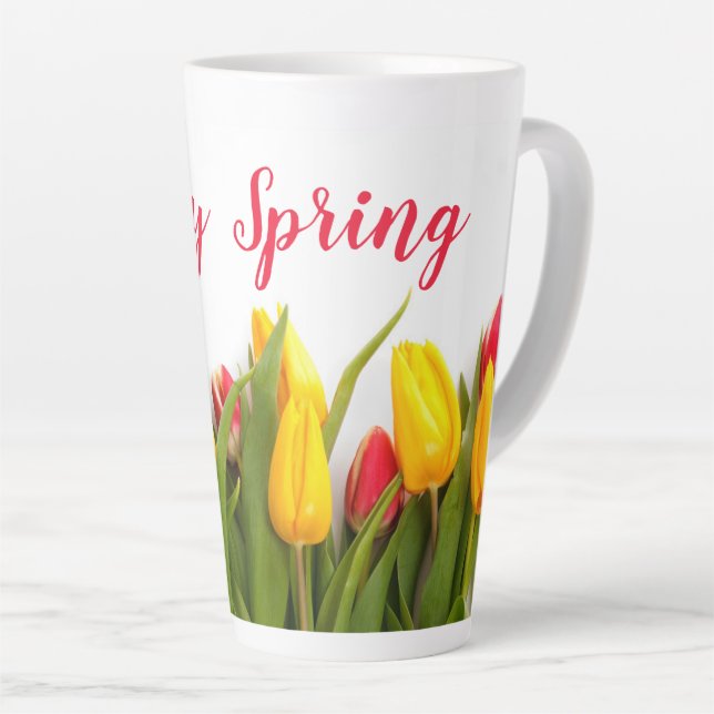 Taza De Café Latte Feliz Tulipán de Primavera Flores de Temporada  (Ángulo derecho)