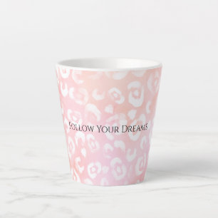 Taza De Café Latte Femenino Rosa Blush Leopardo Animal Blanco