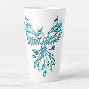 Taza De Café Latte Fénix azul turquesa se eleva