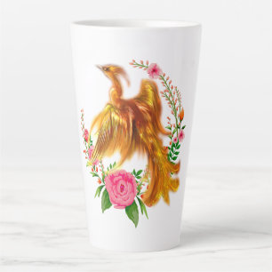 Taza De Café Latte Fénix Floral Surge De La Fantasía De Los Fiery Ash