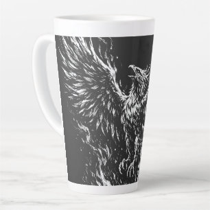 Taza De Café Latte Fénix que se eleva de las llamas de BurnsInHell