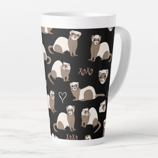 Taza De Café Latte Ferrets de amor - Negro (Ángulo derecho)