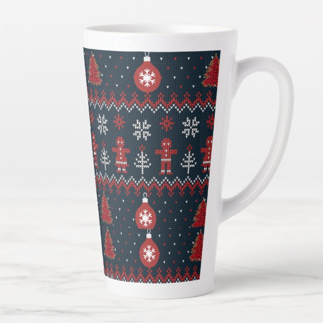 Taza De Café Latte Festive knitted ginger bread and snow flakes  (Derecha)