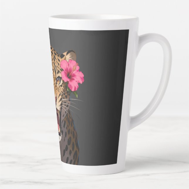 Taza De Café Latte Fierce Leopard Pink Flower Keychain (Derecha)