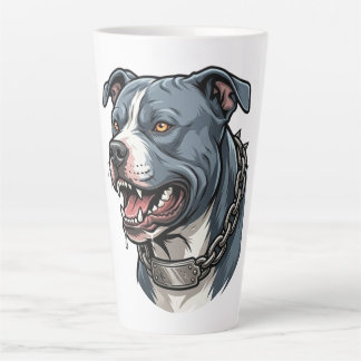 Taza De Café Latte Fiero Pit Bull Gris Azul con Collar de Cadena con 