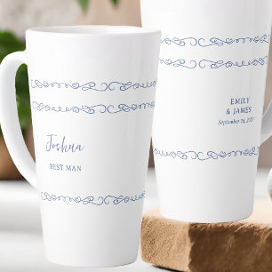 Taza De Café Latte Fiesta de Boda Azul Francés Doodle Caprichosa