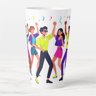 Taza De Café Latte Fiesta de Celebración de Amigos Felices Bailando