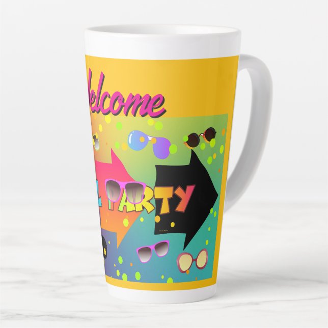Taza De Café Latte Fiesta de Piscina Amarillo de Bienvenida (Ángulo derecho)