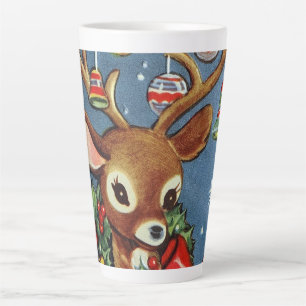Taza De Café Latte Fiesta de renos navideños retro