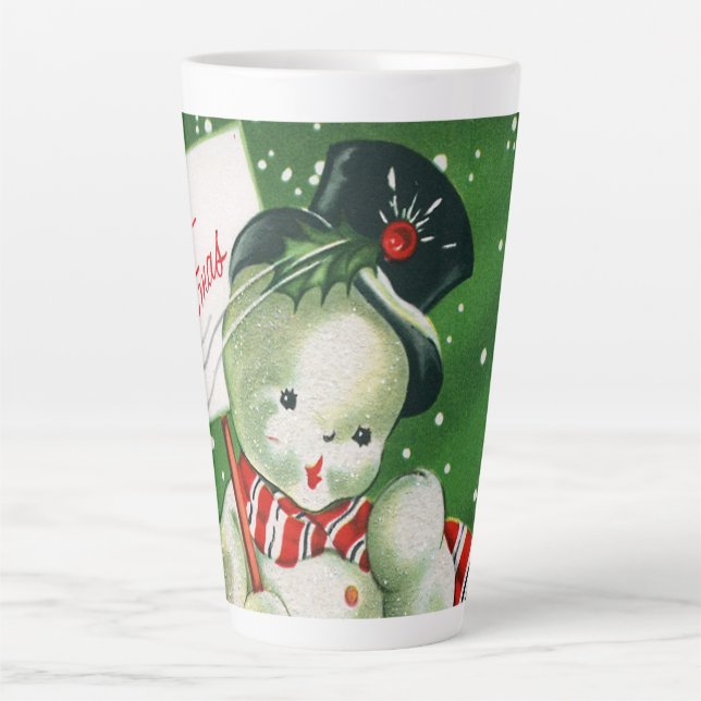 Taza De Café Latte Fiesta de snowman de Navidad retro (Anverso)