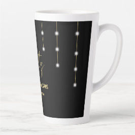 Taza De Café Latte Fiesta Negra y Dorada de Escritura Moderna