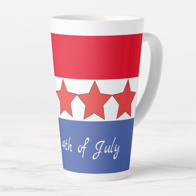Taza De Café Latte Fiesta Patriótica Rojo Blanco y Azul 4 de Julio  (Ángulo derecho)